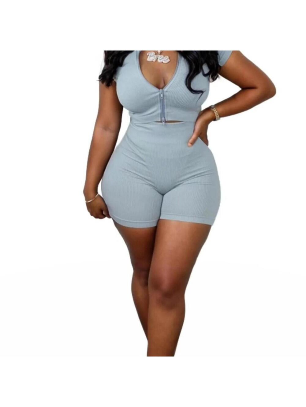 Ribbed Gray Two-Piece Set - Size L/XL